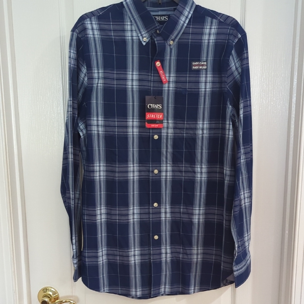 Chaps Navy and White Plaid Button-Down Shirt